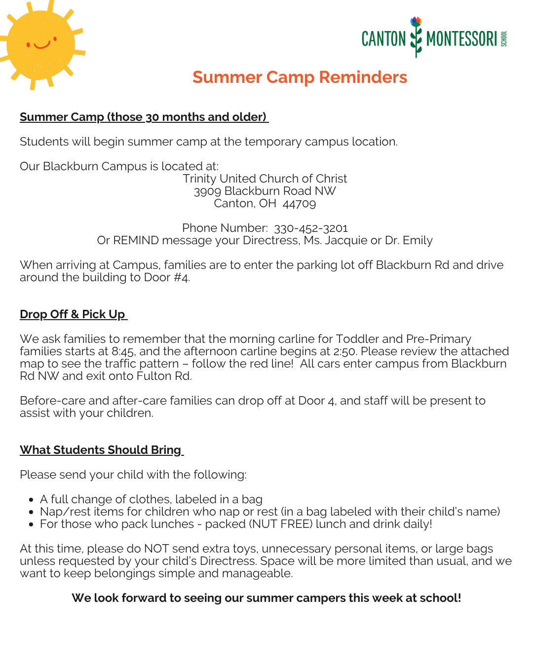 Summer Camp Reminders